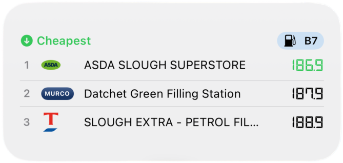 Cheapest Nearby B7 widget — ASDA Slough, Datchet Green, Slough Extra